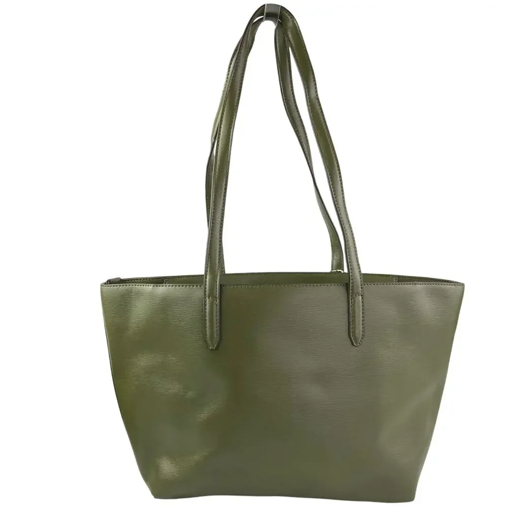 NEW DKNY Green Bryant Medium Leather Logo Keychain Shoulder Tote Handbag